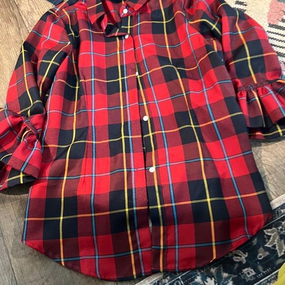 Gretchen Scott Priss Blouse Duke of York Plaid Blouse Large Red Blue S - Picture 4 of 9